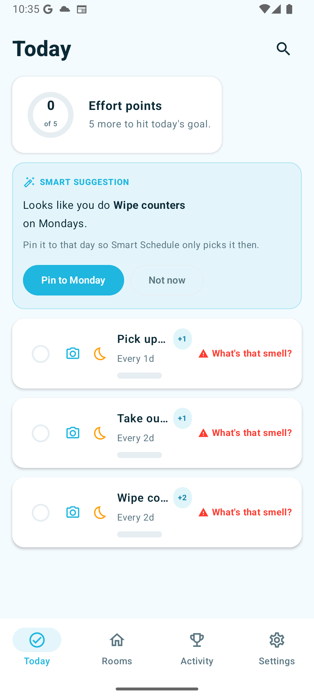 Android Today screen with smart suggestion card